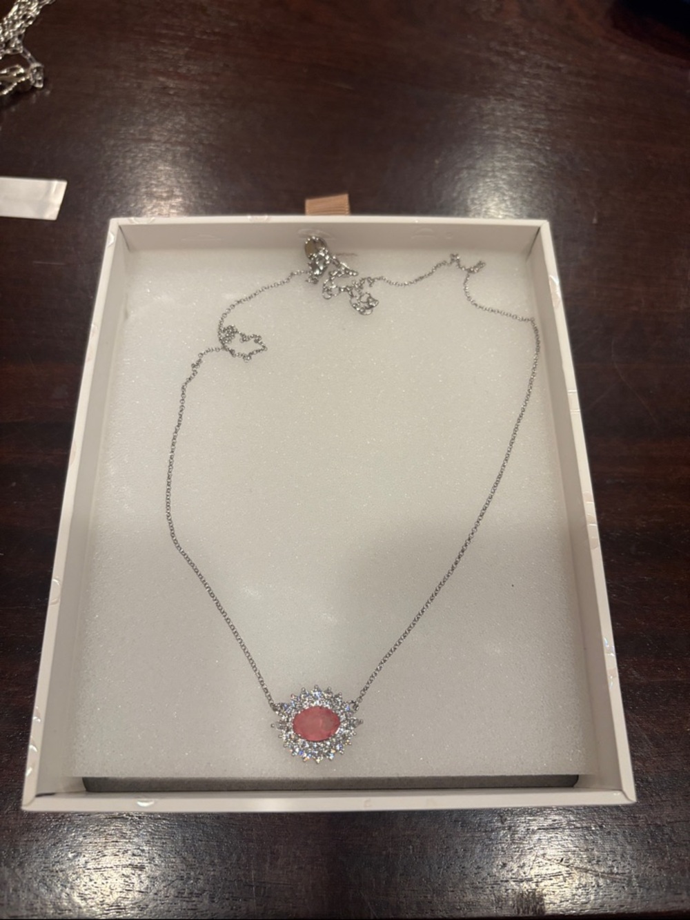 Rose Quartz with Quartz on Rhodium